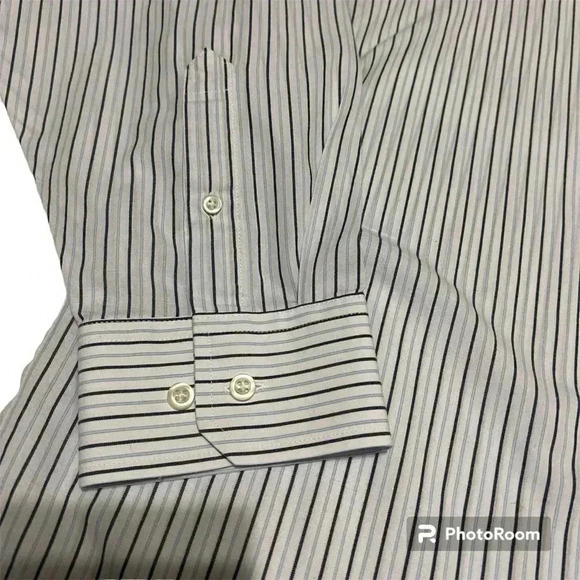 STAFFORD White and Blue Long Sleeves Button Down Mans Shirt Size 18 3-35 regular - Picture 3 of 5